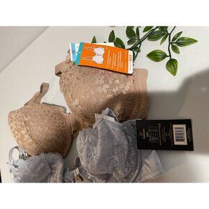 2-Pack Lace Bras Beige&Grey Womens Adjustable Straps Underwire Support Size 34C